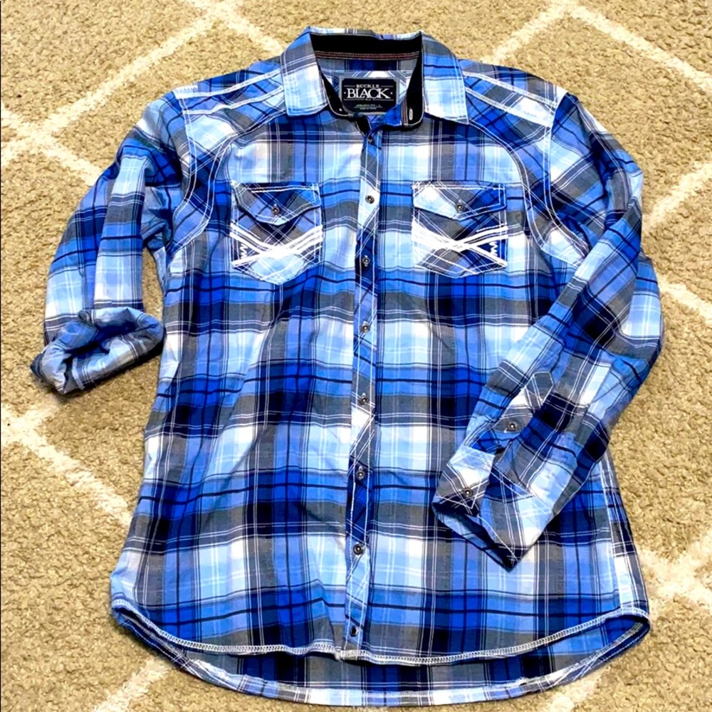 Buckle Black athletic fit button down shirt - L